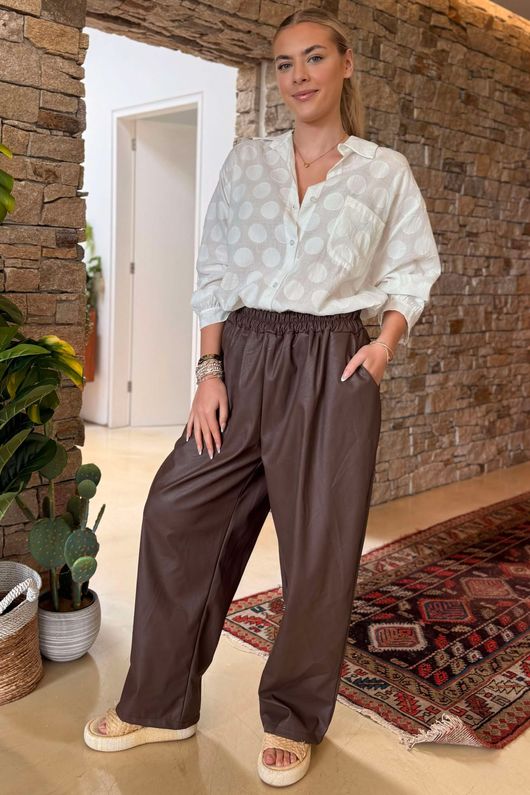 Made in Italy Runa Leather Look Tapered Barrel Pant Chocolate /10 ** 